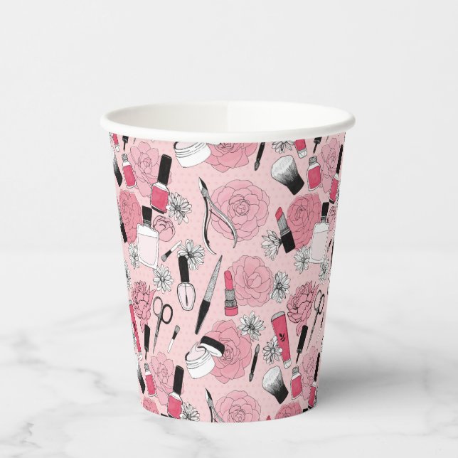 Muster für rosa Blumenbeauty Pappbecher (Links)