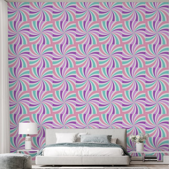 Muster für rosa, Lila und Aquamarine Retro-Wirbel Tapete (Schlafzimmer)