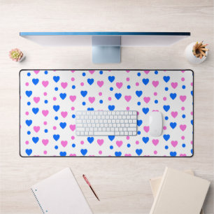 Muster für rosa und blaue Herzen und Polka-Punkte Schreibtischunterlage