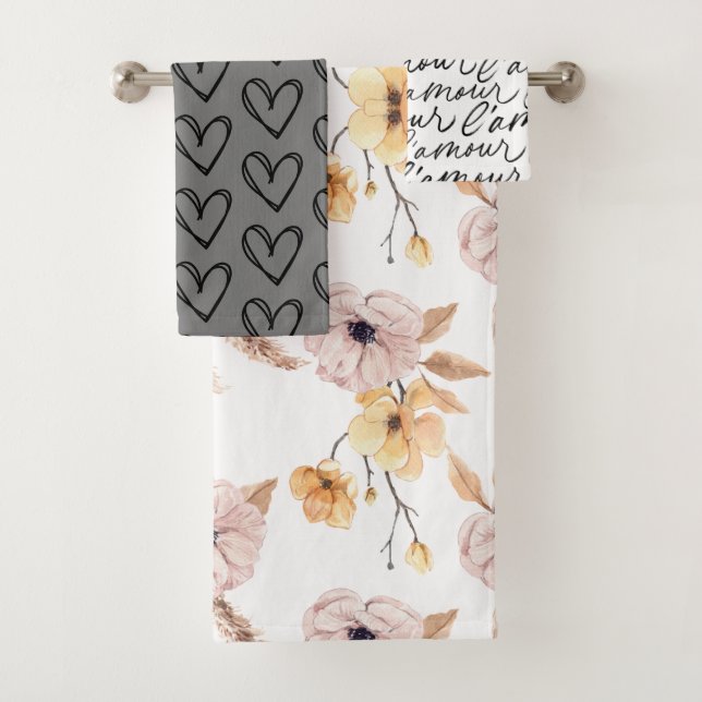 Muster für Rose, Sprichwort und Anführungszeichen Badhandtuch Set (Insitu)