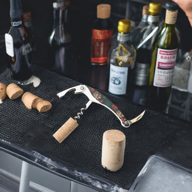 Muster für Rose und Blätter Kellnermesser (Corkscrew Bottle Opener)