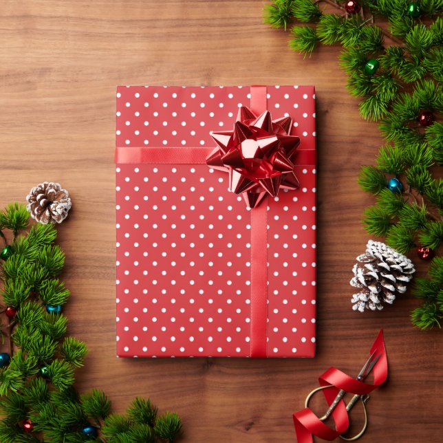 Muster für rote und weiße Polka-Punkte Geschenkpapier (Feiertagsgeschenk)