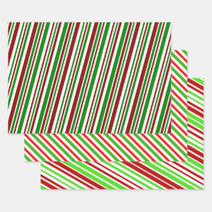 Muster für rote, weiße, grüne Weihnachtsstreife Geschenkpapier Set