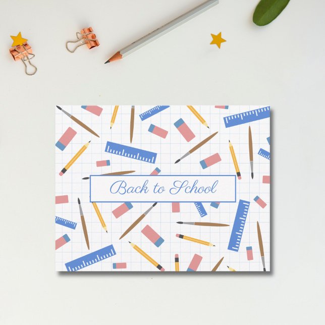 Muster für Schulbedarf Postkarte (School Supplies Pattern Postcard)