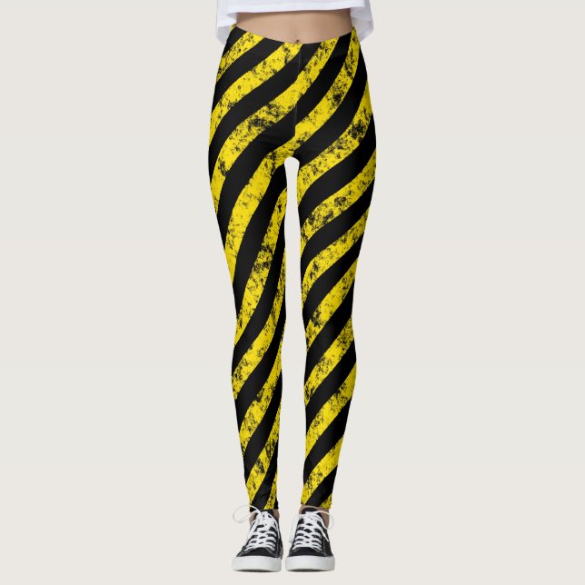 Muster für schwarz-gelbe Grunge-Vorsichtsstreifen Leggings (Vorderseite)