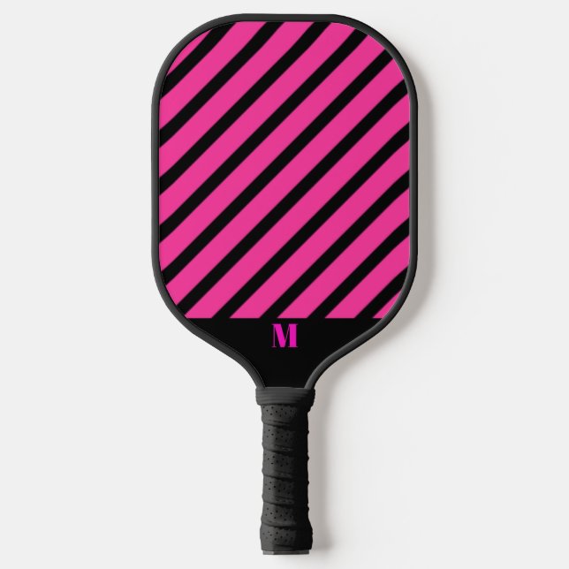 Muster für schwarze und rosa Streifen Modernes Mon Pickleball Schläger (Vorderseite)