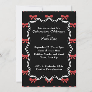 Muster für Schwarze und rote Bögen - Quinceanera Einladung