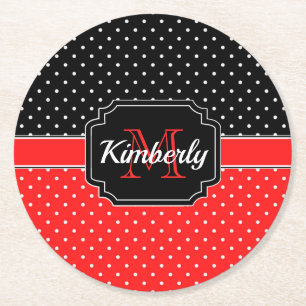 Muster für schwarze und rote Punkte Runder Pappuntersetzer