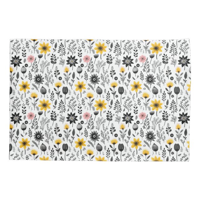 Muster für Schwarzweiß-Wildblume Kissenbezug (Rückseite)