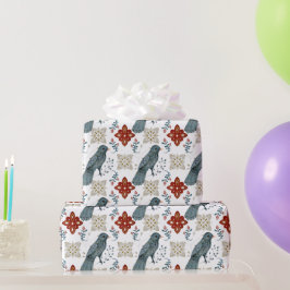 Muster für skandinavische Vögel und Kaleidoskop Geschenkpapier