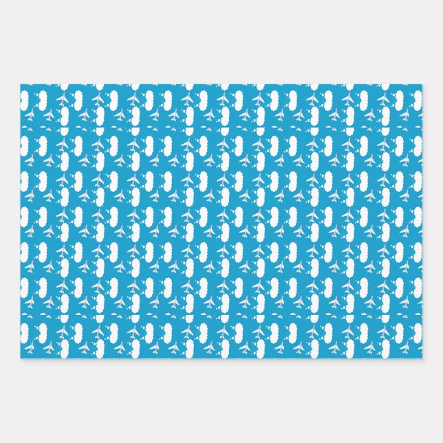 Muster für Sky Blue Airplane Geschenkpapier Set (Vorderseite)