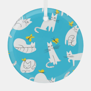 Muster für spielerische Katzen und Schmetterlinge Ornament Aus Glas
