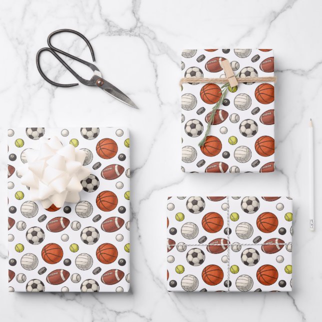 Muster für Sportgeräte Geschenkpapier Set (Vorderseite)