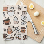 Muster für Tee- und Kaffeespezialitäten Geschirrtuch<br><div class="desc">Café oder Coffee Shop Collage auf Beige.</div>