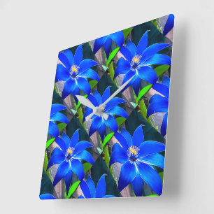 Muster für tiefe blaue Blume Quadratische Wanduhr