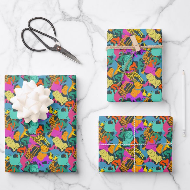 Muster für tierische Silhouetten Geschenkpapier Set (Vorderseite)
