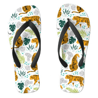 Muster für Tiger und tropische Blätter Flip Flops