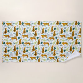 Muster für Tiger und tropische Blätter Strandtuch