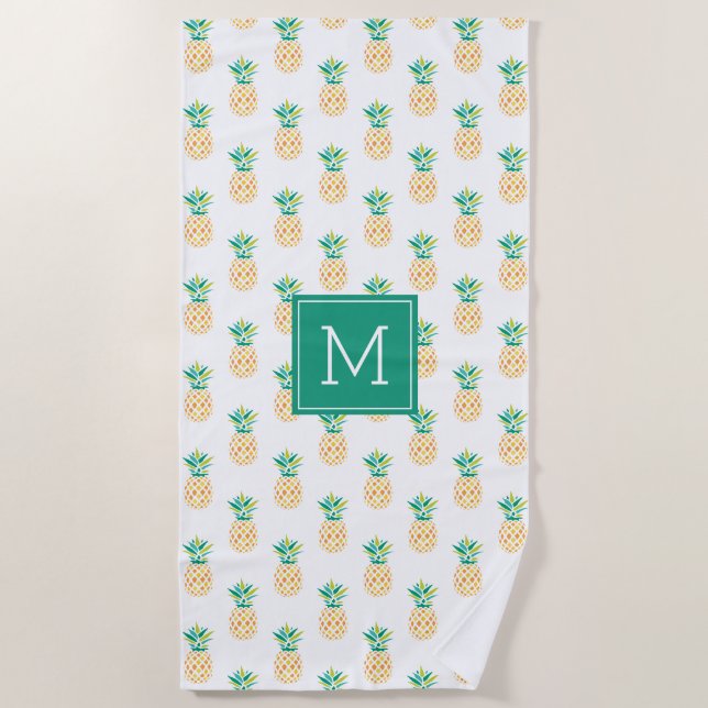 Muster für tropische Ananas Mit Monogramm Strandtuch (Vorderseite)