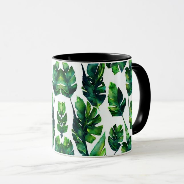 Muster für tropische Blätter in Aquarelltönen Tasse (VorderseiteRechts)