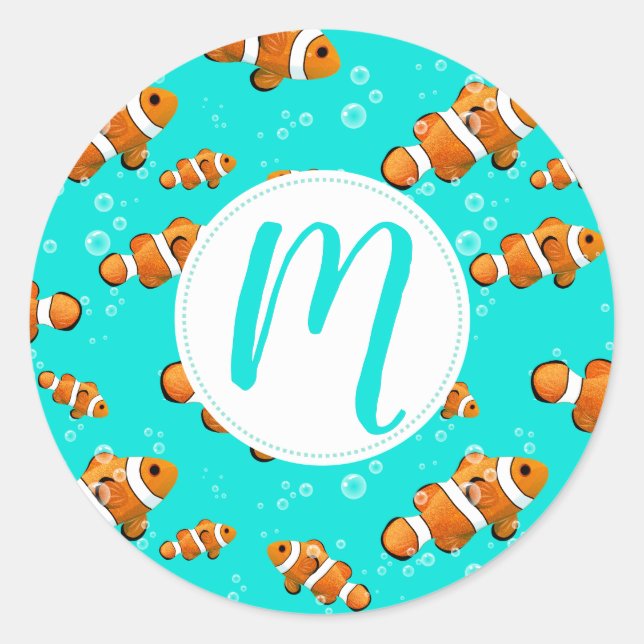 Muster für tropische Clownfische und Blasen Runder Aufkleber (Vorderseite)