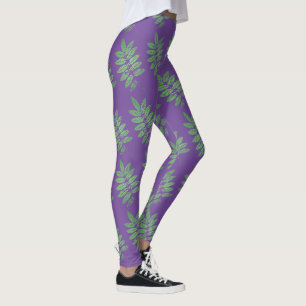 Muster für tropische grüne Blätter auf Lila Leggings
