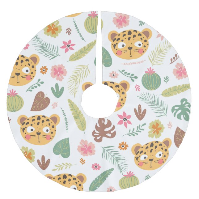 Muster für tropische Pflanze von Leopard Polyester Weihnachtsbaumdecke (Vorderseite)