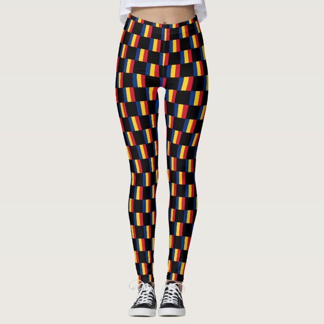 Muster für überprüfte rumänische Flaggen Leggings (Vorderseite)