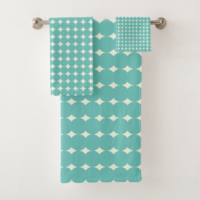 Muster für Vintage, Aquamarine grüne geometrische  Badhandtuch Set (Insitu)