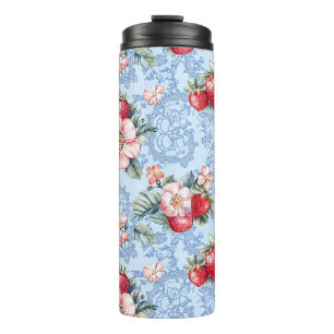 Muster für Vintage Erdbeeren und Blume Thermosbecher