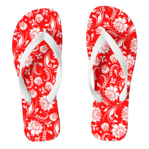 Muster für Vintage, rote und weiße Flora-Damasken Flip Flops