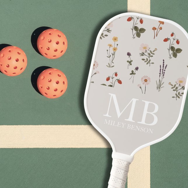 Muster für Vintage Wildblumen Pickleball Schläger (Floral Preppy Wildflowers Monogram Personalized Pickleball Paddle)