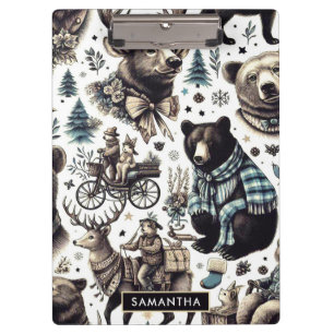 Muster für Vintage Wintertiere Klemmbrett