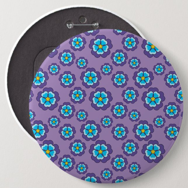 Muster für Violet Blue Flowers Button (Vorne & Hinten)