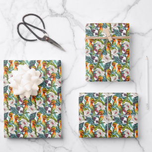 Muster für Vögel und exotische Blume Monogramm 2 Geschenkpapier Set