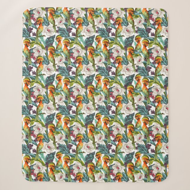 Muster für Vögel und exotische Blume Sherpadecke (Vorderseite)