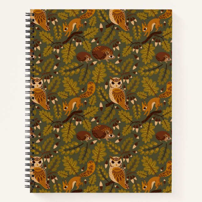 Muster für Waldkreaturen und Blätter Notizbuch (Vorderseite)