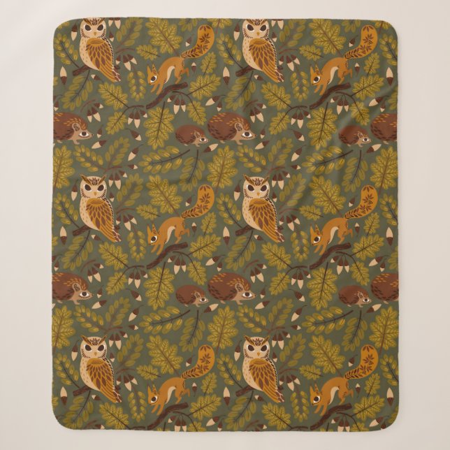 Muster für Waldkreaturen und Blätter Sherpadecke (Vorderseite)