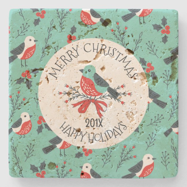Muster für Weihnachtsvögel - individuell anpassbar Steinuntersetzer (Vorderseite)