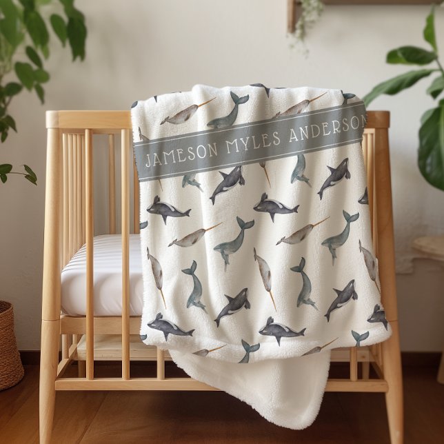 Muster für Whale der Wasserfarbe | Monogramm Sherpadecke (Von Creator hochgeladen)