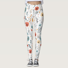 Muster für Wildblumen im Frühjahr, Rost, Tan, Blau Leggings
