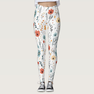 Muster für Wildblumen im Frühjahr, Rost, Tan, Blau Leggings