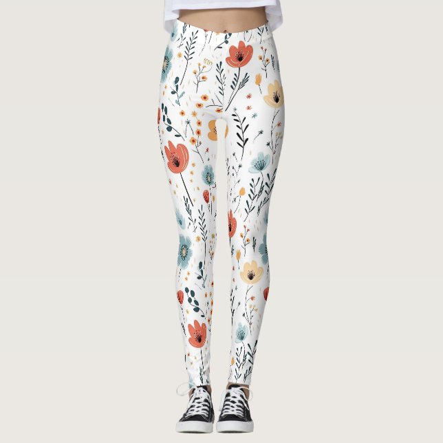 Muster für Wildblumen im Frühjahr, Rost, Tan, Blau Leggings (Vorderseite)
