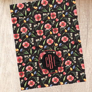 Muster für Wildblumen mit Monogramm-Aquarellfarbe Fleecedecke