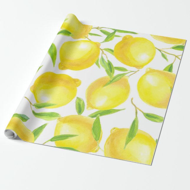 Muster für Zitronen und Blätter Geschenkpapier (Ungerollt)