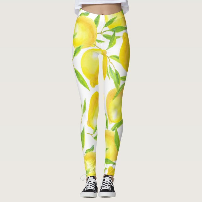 Muster für Zitronen und Blätter Leggings (Vorderseite)