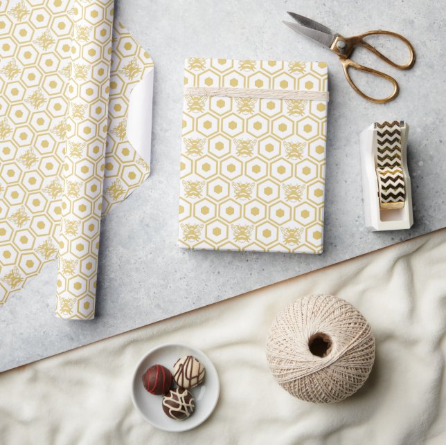 Muster Gelbe Biene und Honeycomb Geschenkpapier (Kunsthandwerk)