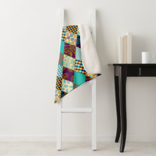 Muster Geometrische Karierte blaue Lila Punkte für Sherpadecke