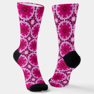 Muster geometrischer Blume in Burgund & Magenta Socken