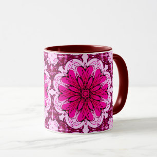 Muster geometrischer Blume in Burgund & Magenta Tasse